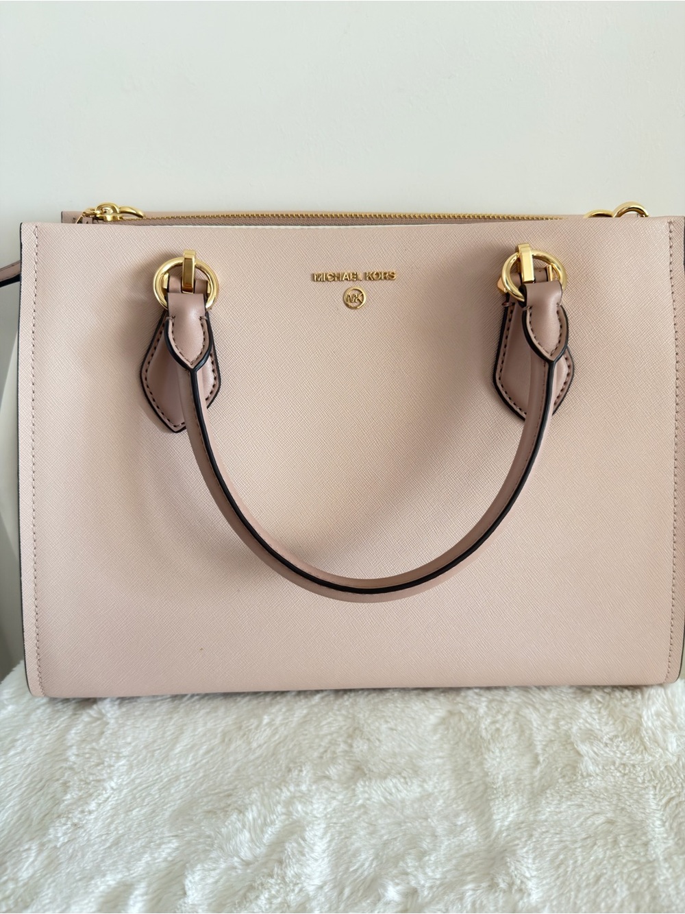 Michael Kors Blush Saffiano Satchel with Gold Hardware